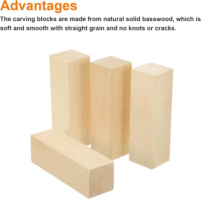 MECCANIXITY 4Pcs Basswood Carving Block, 1.2"x1.2"x4" Square Wooden Dowels - Image 3