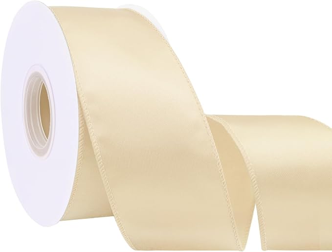 Cream 2.5 Inch Continuous 25 Yards Satin Wired Ribbon by Simplegoal