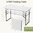 Folding Table 2 Pack, 4 FT Foldable Plastic Table - Image 3