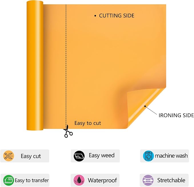 RENLITONG Yellow Orange Iron on Vinyl 12Inch by 15ft Roll HTV - Image 4