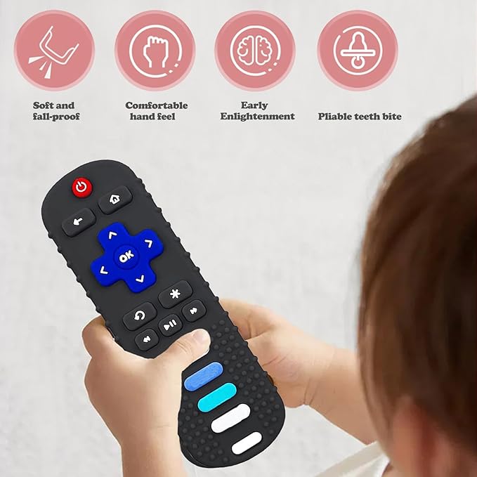 Silicone Baby Teething Toys for Babies 3 6 18 24 Months,Baby Silicone Chew Toys,Remote Control Shape Teething Toys,BPA Free (L-BlackBlue)