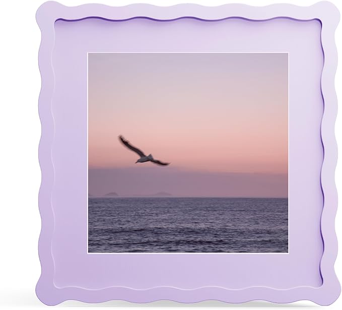 10x10 Picture Frame with Mat for 8x8, Wavy Edge Wooden Real Glass Photo Frame by THKRLOF