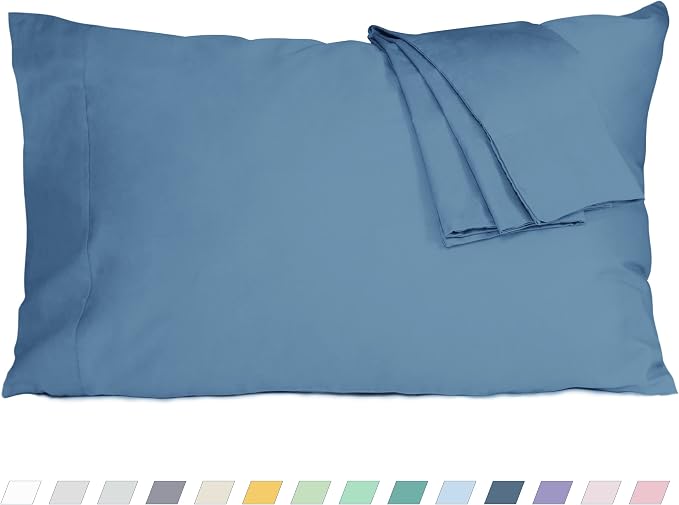 Pillow Cases, Standard Queen Size Cotton Percale Weave Pillowcases, Pre-Shrunk by HOMTEC