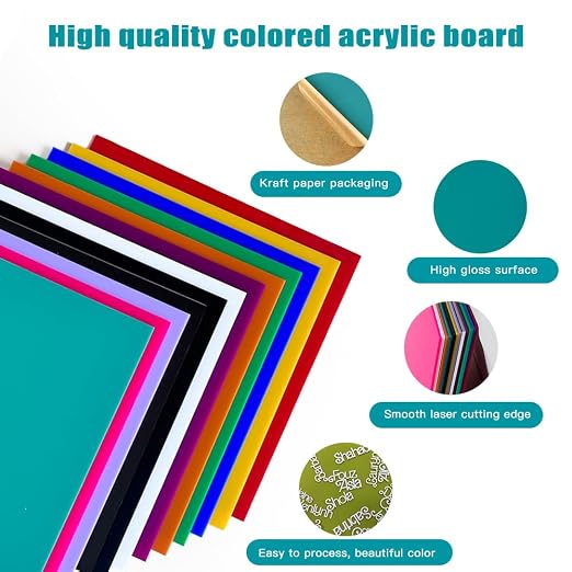 12 Piece 1/8 Thick 12 x 12 Inch 3mm Color Casting Acrylic Sheet - Image 3
