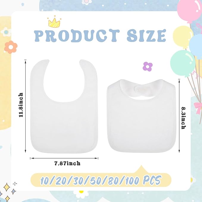 Toulite 80 Pcs White Bibs for Baby Washable Reusable Waterproof Cotton Feeder Bibs with Double Sided Design for Baby Shower Activity and Gifts