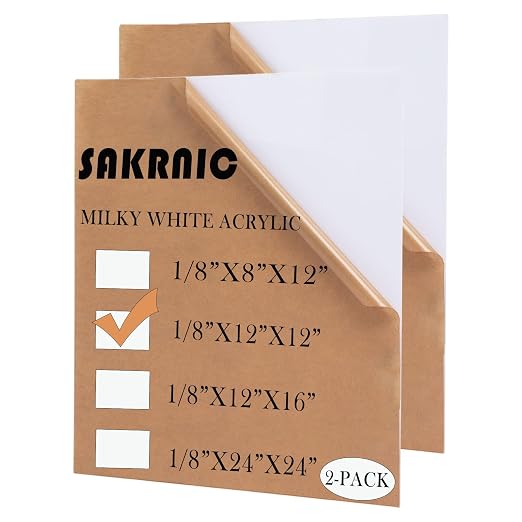 Milky White Acrylic 2 Sheets of 12"x12"White Translucent Acrylic 1/8" Thickness by SAKRNIC
