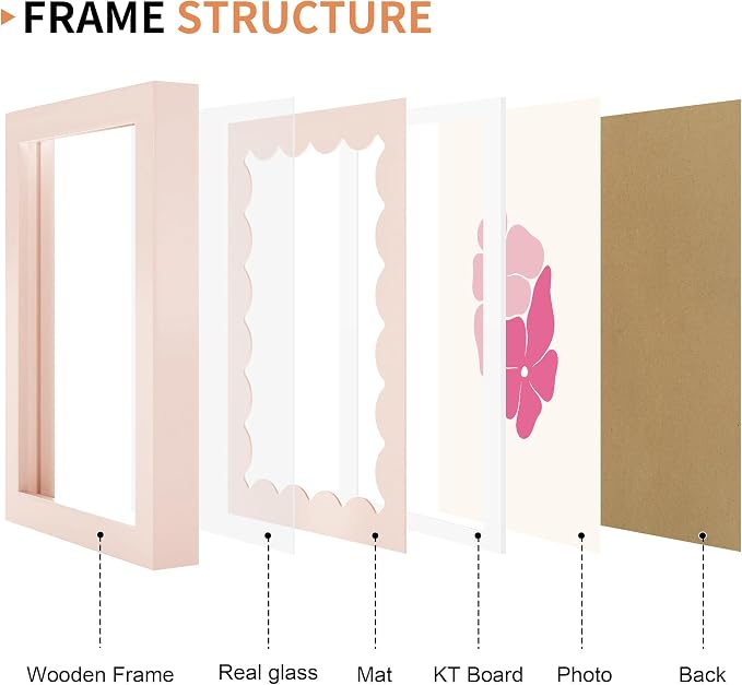 5x7 Picture Frame with Real Glass, Wooden cute 5 x 7 Photo Frame with Wavy Mat - Image 5