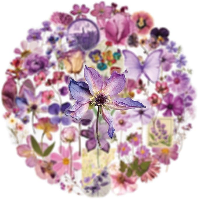 50PCS Transparent Flora Scrapbook Stickers, Flower-D | Vintage Aesthetic Flowers - Image 5
