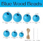 300Pcs Blue Wooden Beads with Hole, Round Loose Beads Natural Wood Spacer Bead - Image 2