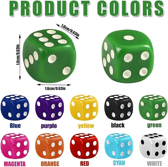DIYDEC 100pcs 16mm Game Bulk Dice 10 Colors Acrylic 6 Sided Dice Set - Image 3