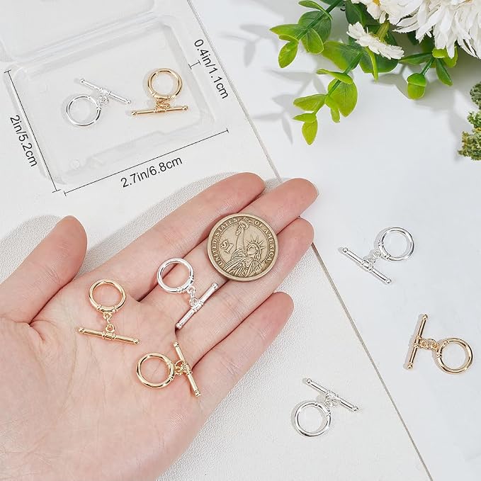 Beebeecraft 1 Box 10Pcs Toggle Clasps T-Bar Closure Clasps Real 18K Gold and - Image 3