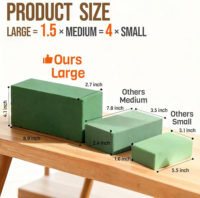 Pack of 6 Floral Foam Blocks, 8.9"x4.1"x2.7" Dry and Wet Flower Foam - Image 2
