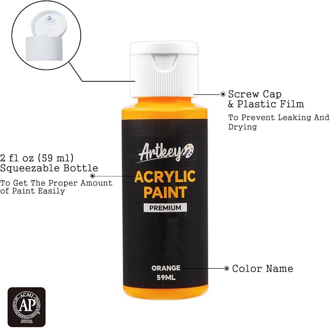 Artkey Acrylic Paint Set, 16 Colors 2 oz/59 ml Acrylic Paint Kit - Image 2