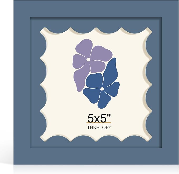 5x5 Picture Frame with Wavy Mat, Wooden Real Glass 5 x 5 Photo Frame by THKRLOF