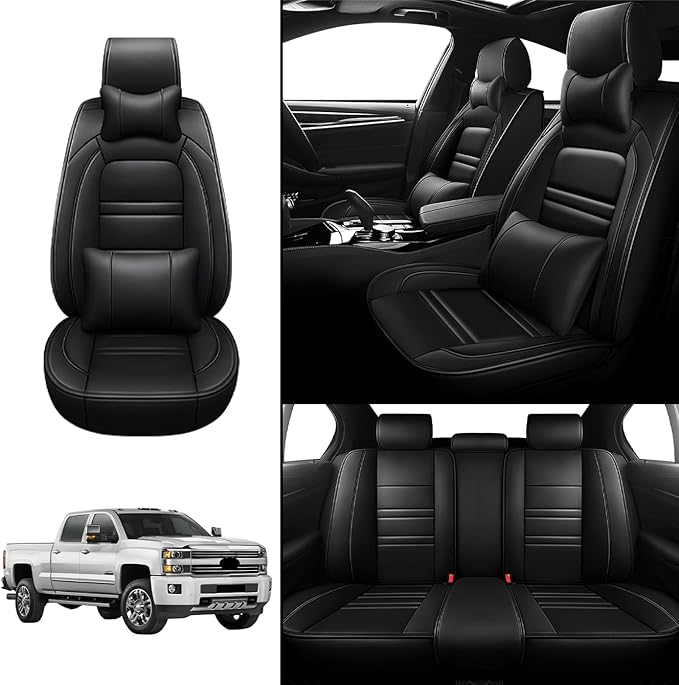 Car Seat Covers for Chevy Silverado 2007-2025 | 5-Seats Seat Covers, Waterproof Seat Protectors, Automotive Seat Covers (Full Set with Pillow,Black)