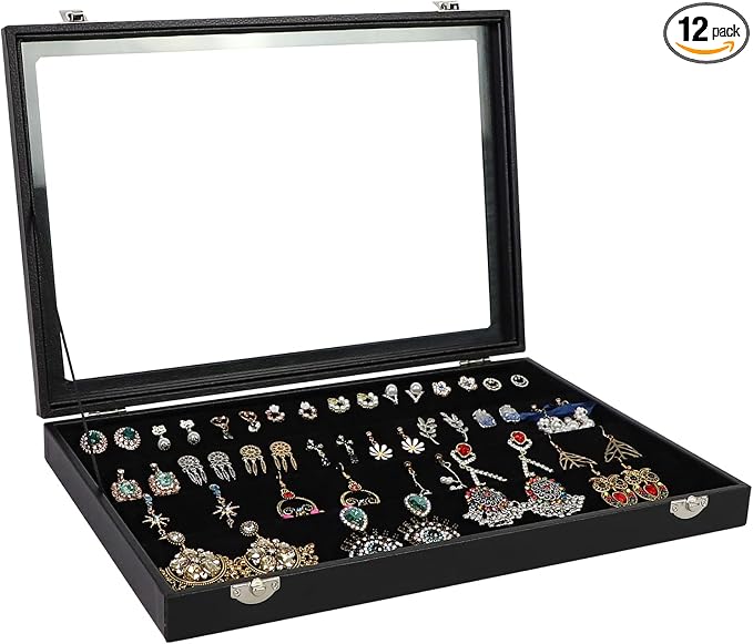 Wudygirl 32 Pairs Jewelry Organizer Velvet Jewelry Tray Clear Lid Earring by Wudygirl