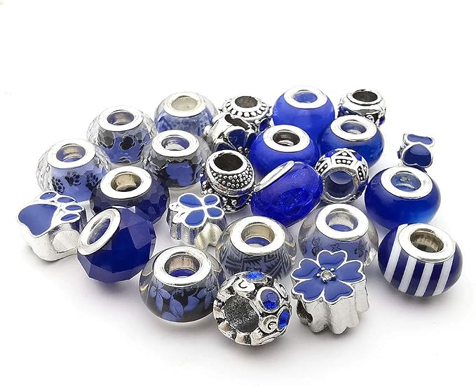 50pcs Assorted Dark Blue Resin Imitation Glass European Large Hole Beads - Image 3