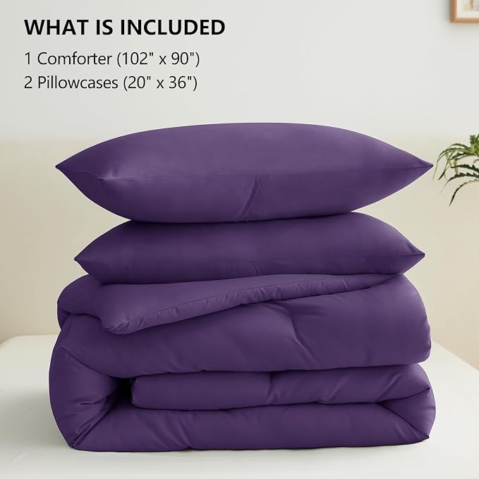 CozyLux King Size Comforter Set Purple, 3 Pieces Solid Comforters King Size - Image 6