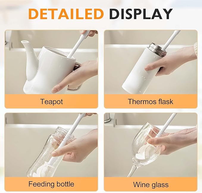 360° Flexible Silicone Bottle Brush with Long Handle,2025 New Multifunction Cleaning Foldable Cleaning Tool,Soft Bristle Silicone Cup Brush for Narrow Neck Bottles,Water Bottles (Blue A/1pcs)