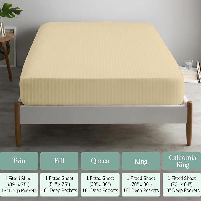 Feather & Stitch 1 PC Fitted Sheet California King Size, 100% Cotton Damask - Image 6