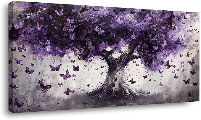 ZESTRILIA Dreamy Purple Butterflies Tree Canvas Wall Art, Enchanted Mystical by Unknown