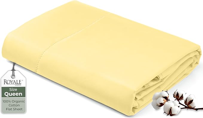 Royale Linens 100% Organic Cotton Queen Flat Sheet Only by ROYALELINENS