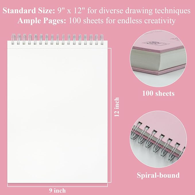 Cute Sketchbook Pink, 100 Sheets Girl Sketchbook 73lb/120gsm Drawing Paper - Image 2