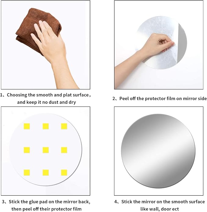 12'' Round Wall Mirror Tiles Self Adhesive Circle Mirror - Image 8