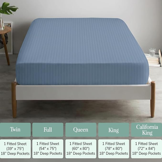 Feather & Stitch 1 Piece Fitted Sheet King Size, 100% Cotton Damask Sateen Weave - Image 6