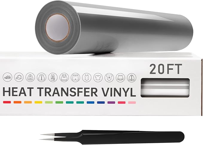VinylRus Heat Transfer Vinyl-12” x 20ft Silver Iron on Vinyl Roll by VinylRus
