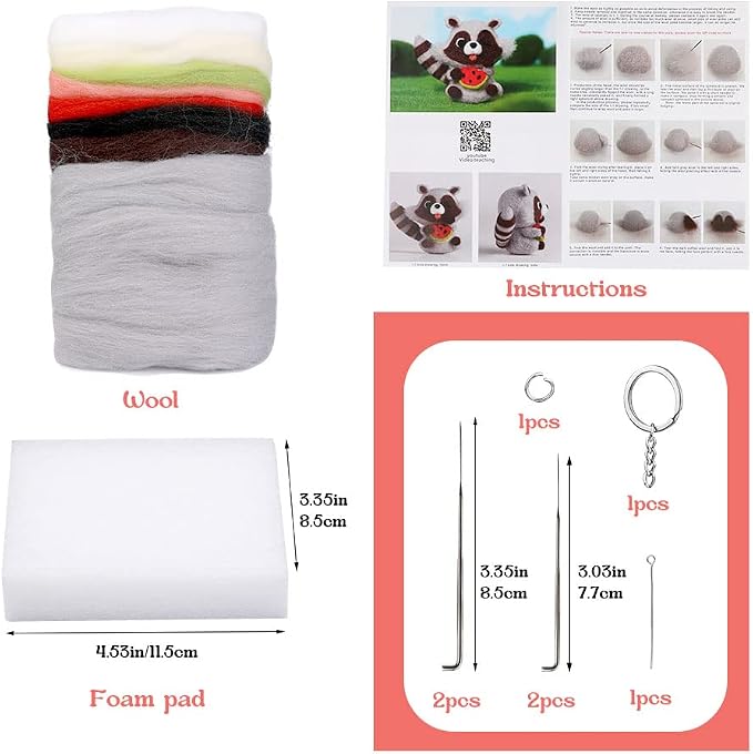 JUPEAN Needle Felting Kit Needle Felting Supplies Raccoon Animal - Image 2