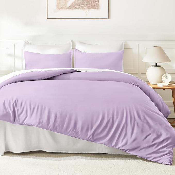 Litanika Lavender Purple Comforters Queen Size, 3 Pieces Lightweight Solid - Image 6