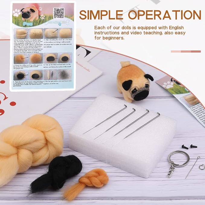 QMNNMA Needle Felting Kits for Beginners, Pug Wool Felting Kit | Needle Felting - Image 3