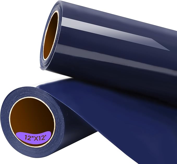 RENLITONG Glossy Navy HTV Vinyl, 2 Rolls 12" x 12ft by RENLITONG