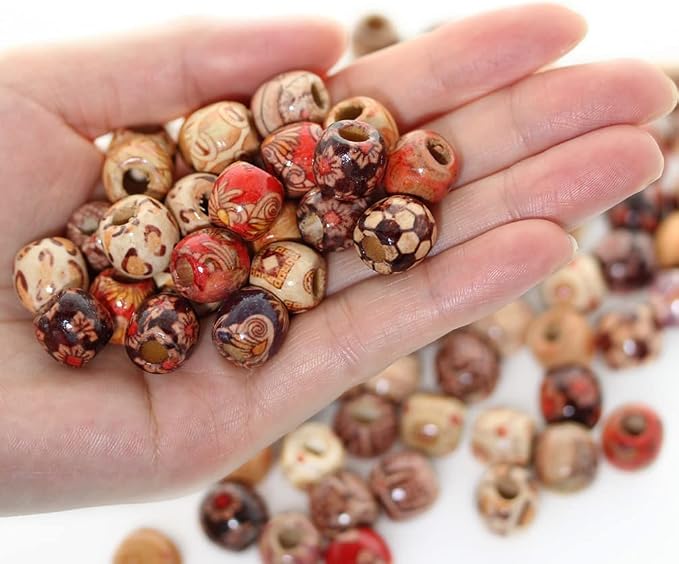 200pcs Mixed Painted Barrel Wood Spacer Beads, BetterJonny 17x16mm Round - Image 6