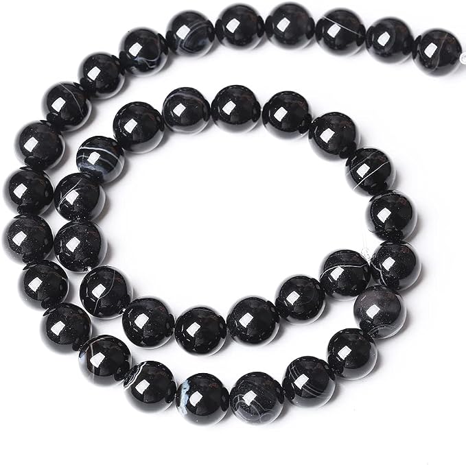 90PCS 4mm Natural Black Striped Agate Beads Gemstone Round Loose Beads - Image 5