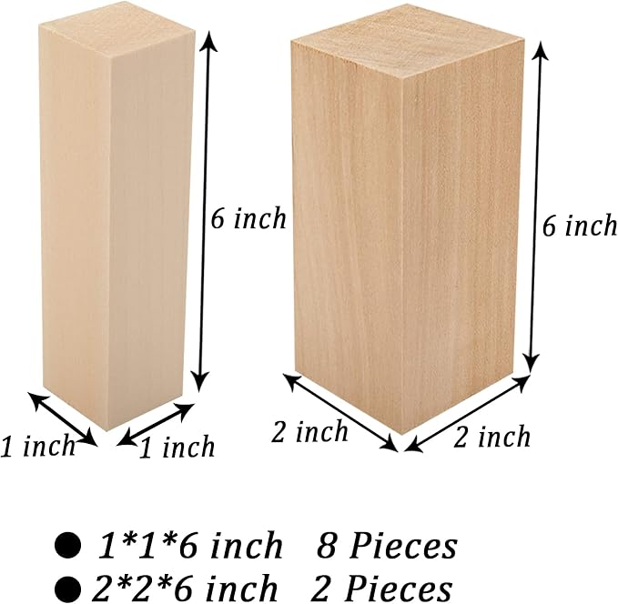 10 Pack Unfinished Basswood Carving Blocks Kit, Rectangular Wooden Blocks - Image 2
