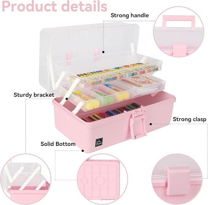 WEWLINE Hair Accessories Organizer 13-Inch Art Supply Bin Sewing Box 3-Layers - Image 2