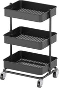 3 Tier Modern Metal Rolling Tool Cart with Silent Casters, 15.35x11.81x23.74 inch Heavy Duty Organization Truck Trolley Organizer for Office, Living Room, Kitchen, (Black)