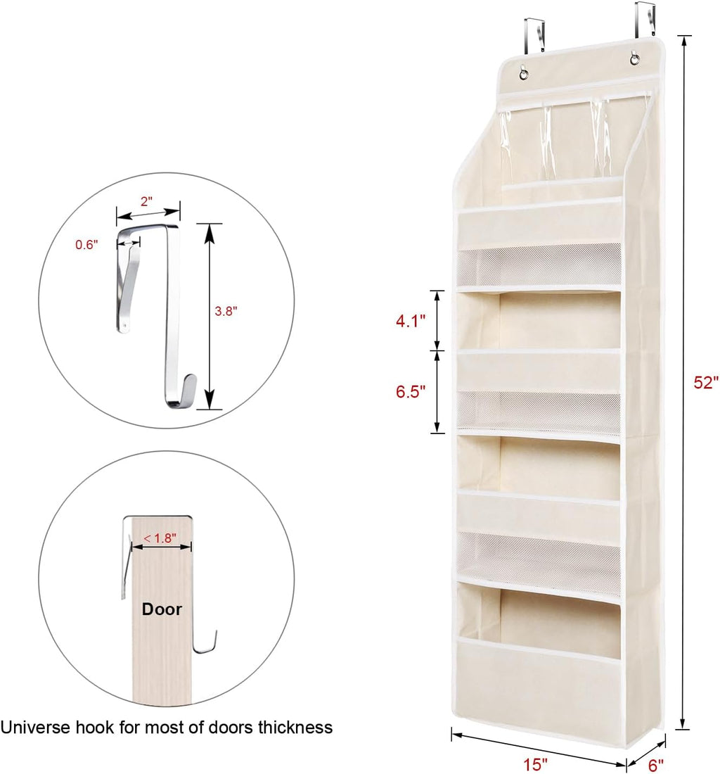 Univivi 5-Shelf Over Door Hanging Organizer Fabric Door Storage with 4 Large Pockets and 3 Small PVC Pockets Wall Mount Hanging Storage Organizers for Baby Nursery (Beige Pattern)