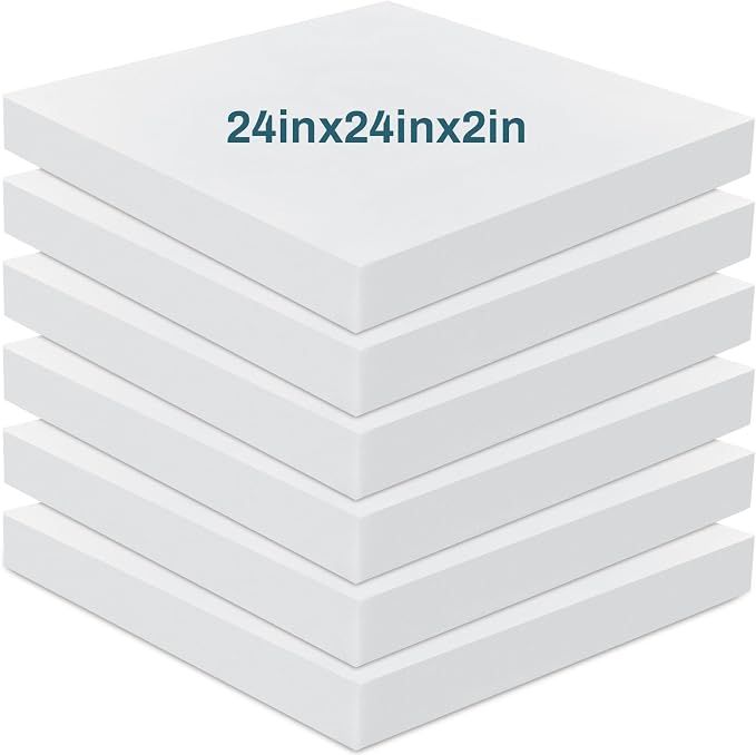 Frienda 6 Pack 2" X 24" X 24" Upholstery High Density Foam Cushion White by Frienda