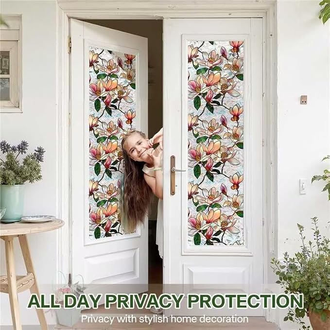 Floral Window Privacy Films, Stained Glass Rainbow Window Sticker Decor - Image 4