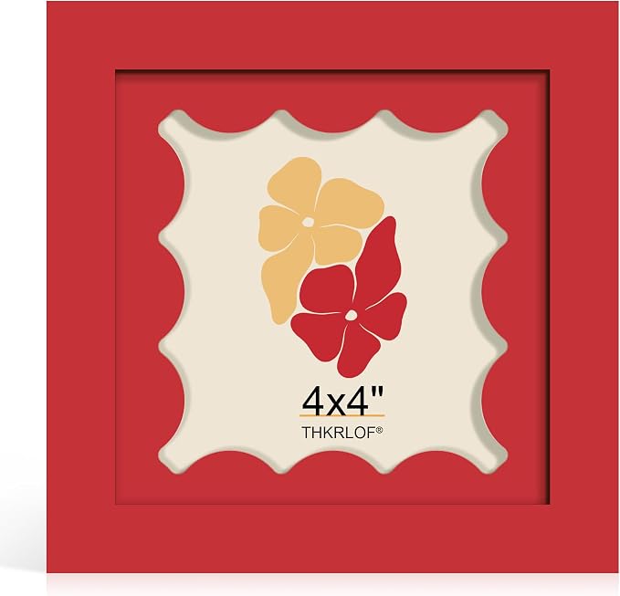 4x4 Picture Frame with Real Glass, Wooden cute 4 x 4 Photo Frame with Wavy Mat by THKRLOF