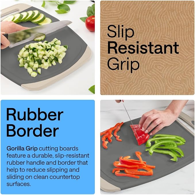 GORILLA GRIP BPA-Free Reversible Kitchen Cutting Board Set of 3, US Designed - Image 3