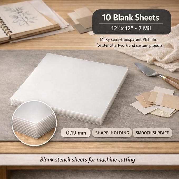Blank Mylar Stencil Sheets, 10 Pack 12 x 12 Inch, 7 Mil Milky Translucent PET - Image 8