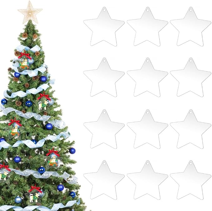 12 Pack Blank Star Ornaments Christmas Hanging Ornaments Clear Acrylic Xmas by werdecade