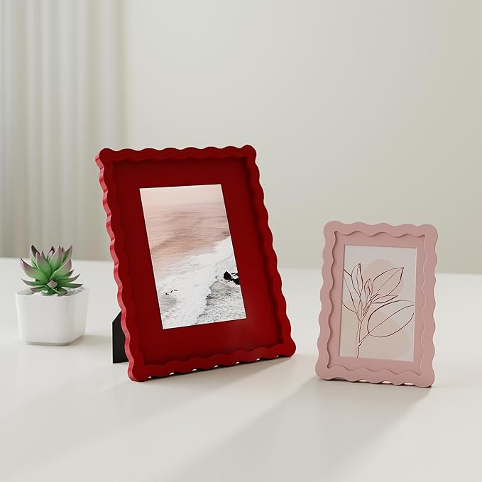 8x8 Picture Frame with Mat for 4x4, Wavy Edge Wooden Real Glass Photo Frame for - Image 7