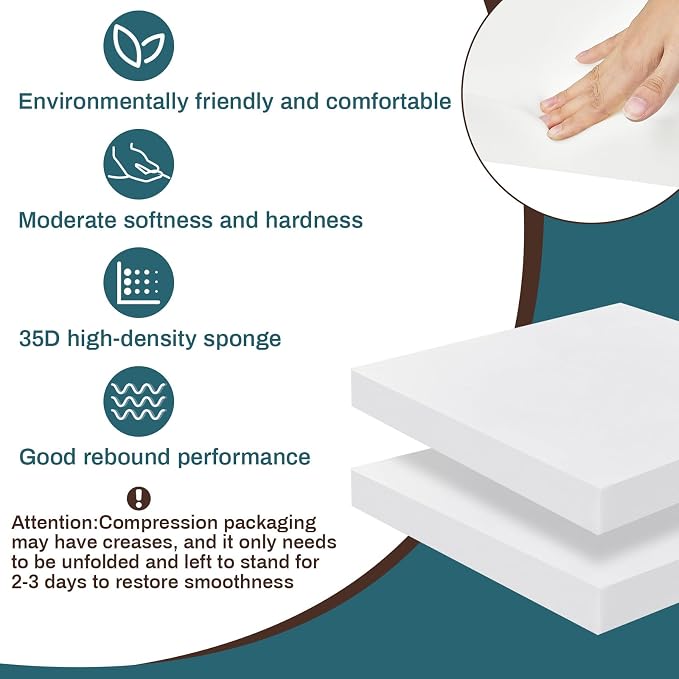 Frienda 2 Pack 2" x 24" x 24" Upholstery High Density Foam Cushion Replacement - Image 3
