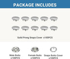 100 Sets Metal Snap Buttons, Sterling Silver Solid Sewing Snaps - Image 8