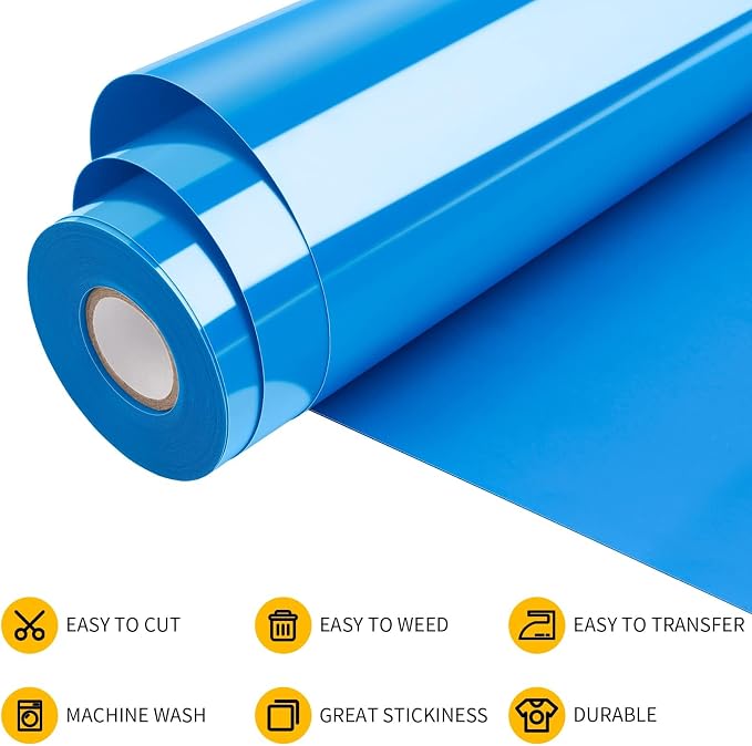 VinylRus Heat Transfer Vinyl-12” x 35FT Sky Blue Iron on Vinyl Roll - Image 4